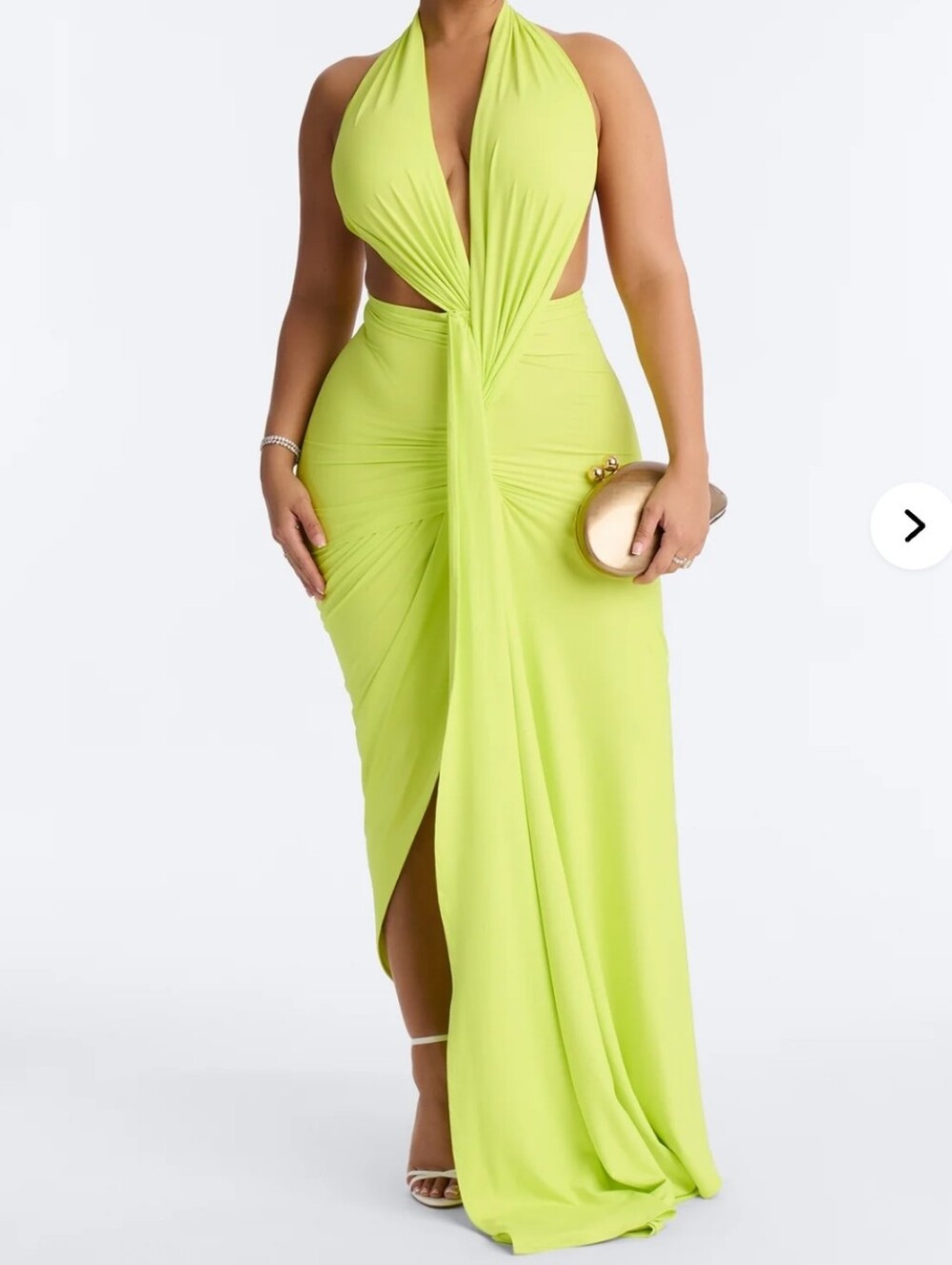 Fashion Nova Neon Lime Halter Cutout Draped Maxi Dress